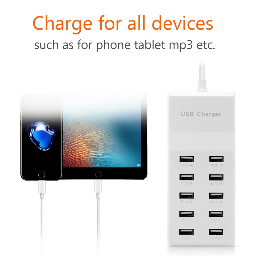 Powstro 10 USB Oplader Station Splitter 60W Mobiltelefon Oplader Smart HUB IC Charge Universal til iPhone Samsung Mp3-Tablet Osv