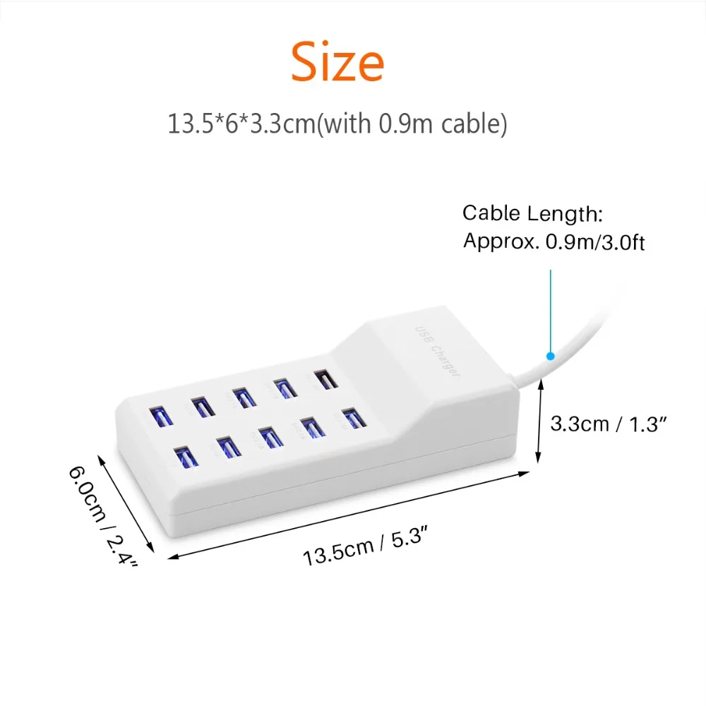 Powstro 10 USB Oplader Station Splitter 60W Mobiltelefon Oplader Smart HUB IC Charge Universal til iPhone Samsung Mp3-Tablet Osv
