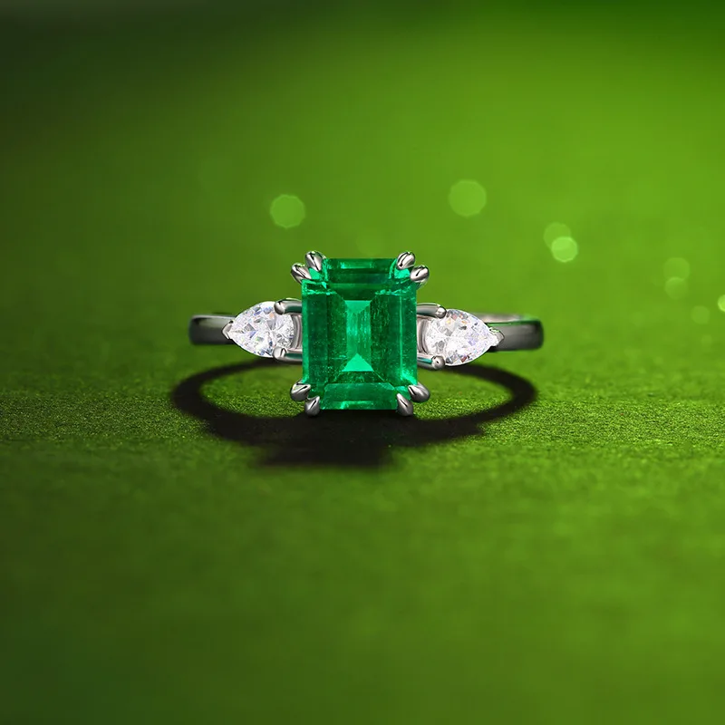 BK 925 Sterling Sølv Ringe For Kvinder Lab Vokset Smaragd Som Naturlige 6*8 mm 1.5 ct Rektangel Åbne Justerbar Dame Smykker Gaver
