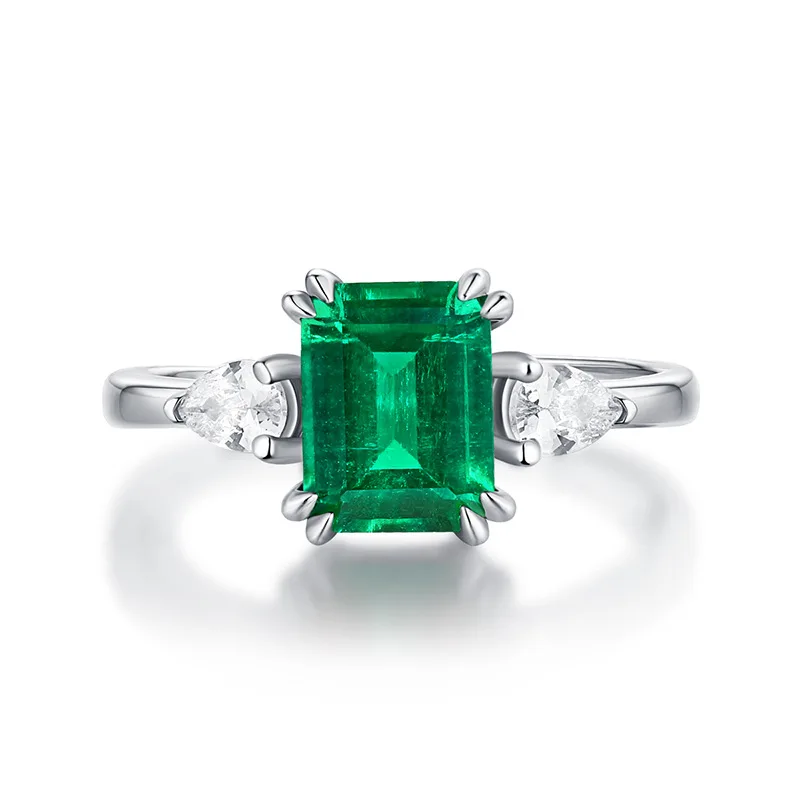 BK 925 Sterling Sølv Ringe For Kvinder Lab Vokset Smaragd Som Naturlige 6*8 mm 1.5 ct Rektangel Åbne Justerbar Dame Smykker Gaver
