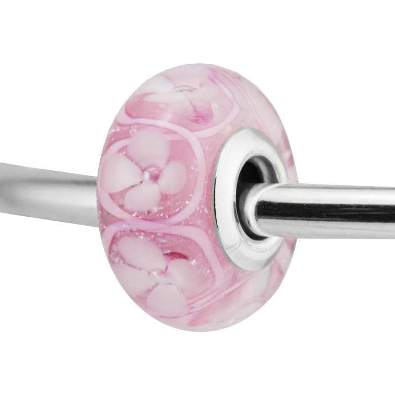 Pink Felt af Blomster Murano Glas Perler DIY Passer til Pandora Armbånd 925 Sterling Sølv Smykker, Charms Gratis Fragt