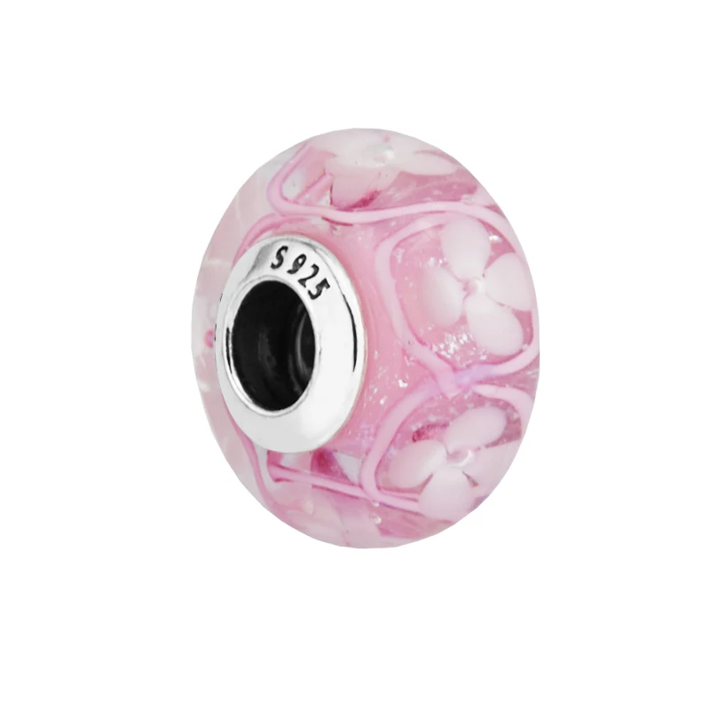 Pink Felt af Blomster Murano Glas Perler DIY Passer til Pandora Armbånd 925 Sterling Sølv Smykker, Charms Gratis Fragt