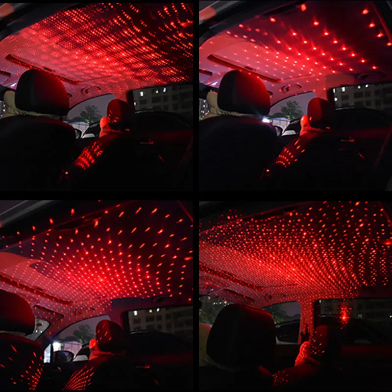 12V USB Bil Interiør Atmosfære Lys Biler Projektor Dekorative Armlæn Max Romantisk stjernehimmel Lys, DJ Røde Stjerne Lampe