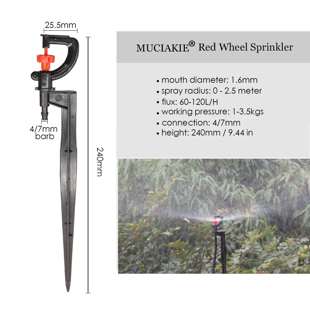 MUCIAKIE 10STK Mini-Roterende Sprinkler 360 Grader Røde Hjul Micro Rotor Hoved Sprinklere på Spil, havevanding Spray Dyse