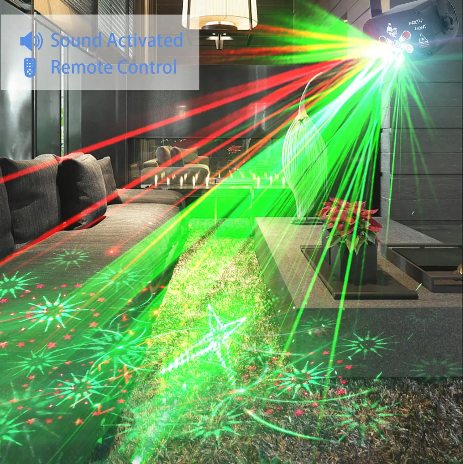 U'King USB-Genopladelige Fase Belysning Effekt Fjernbetjening RG Laser+RGB+UV-LED-6-Hul Auto, Sound Kontrol for DJ Club Party