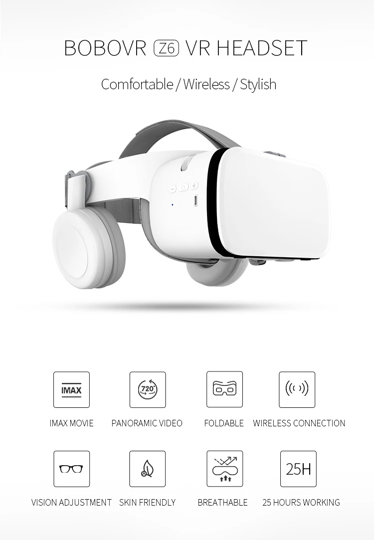 2019 Nyeste Bobovr Z6 Casque Hjelm 3D VR Briller Virtual Reality-Headset Bluetooth Øretelefon Til Smartphone Google Pap