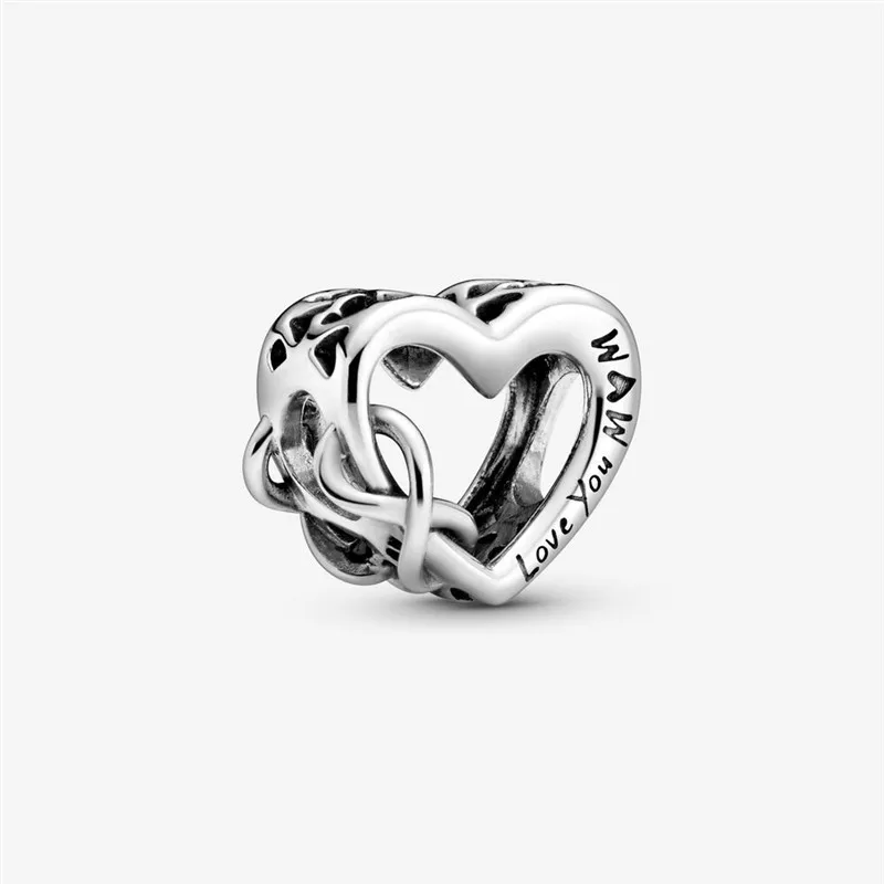 2020 Ny Ægte 925 Sterling Sølv Elsker Dig Mor Gennembrudt Hjerte Charm Perle Passer til 3mm Armbånd DIY Smykker Mors Gif