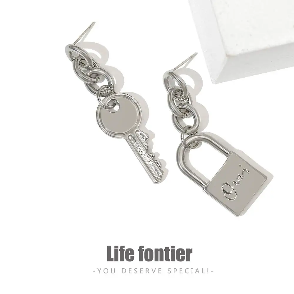 Lifefontier 2020 Vintage Key Lock Dråbe Øreringe Kæde Asymmetri Metal Øreringe til Kvinder Punk Fashion Statement Smykker