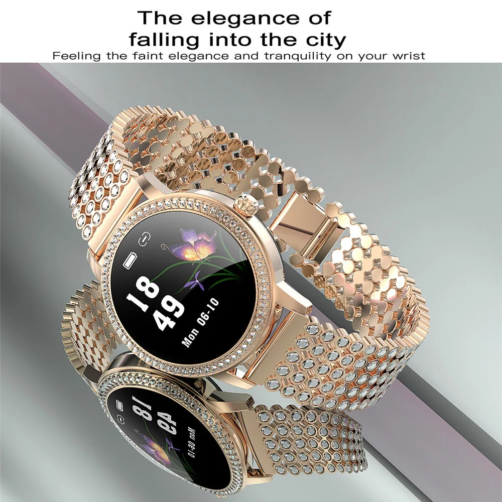 Diamant-besat Smart Ur 2020 For Kvinder Dejlig Stål Sport Ur IP68 vandtæt Fitness armbånd puls LW20 Smartwatch