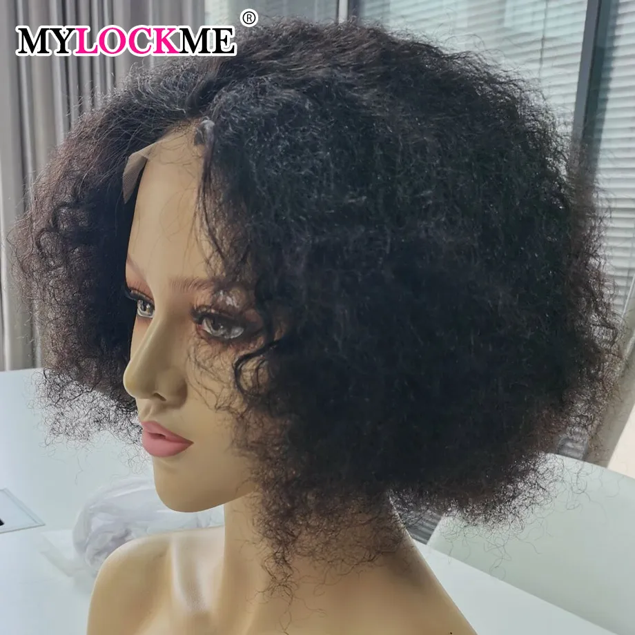Afro Kinky Krøllet Paryk 4X4 Lace Lukning menneskehår Parykker For Sorte Kvinder Brasilianske Remy Hair Naturlige Farve MYLOCKME