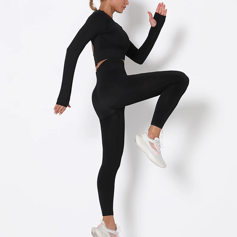 Kvinder Problemfri Yoga Sæt Fitness Tøj Trænings-Og Leggings+Beskåret Shirts Sport Passer Til Kvinder Med Lange Ærmer Træningsdragt Bære