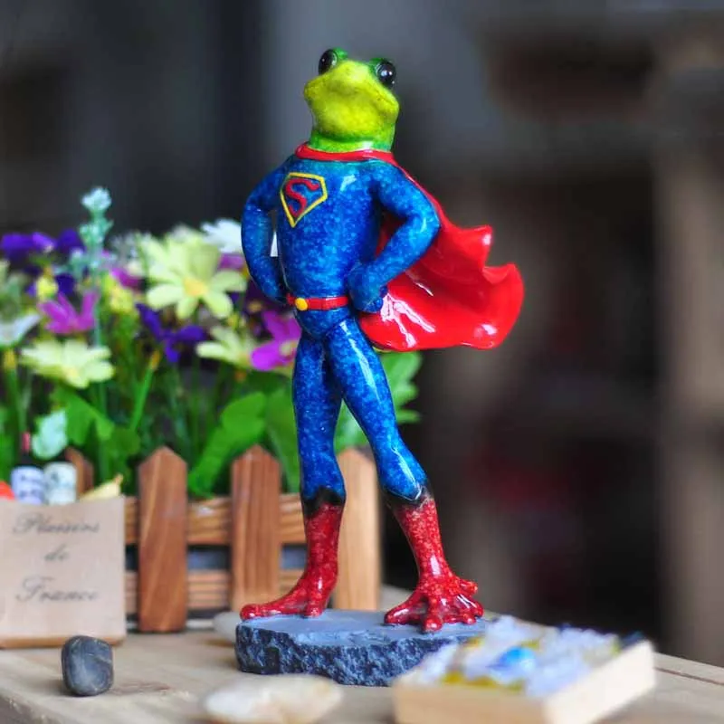 Kreative Varer Frog Dekorative Håndværk Pastorale Harpiks Gaver Kontor Dekoration Tegnefilm Superman