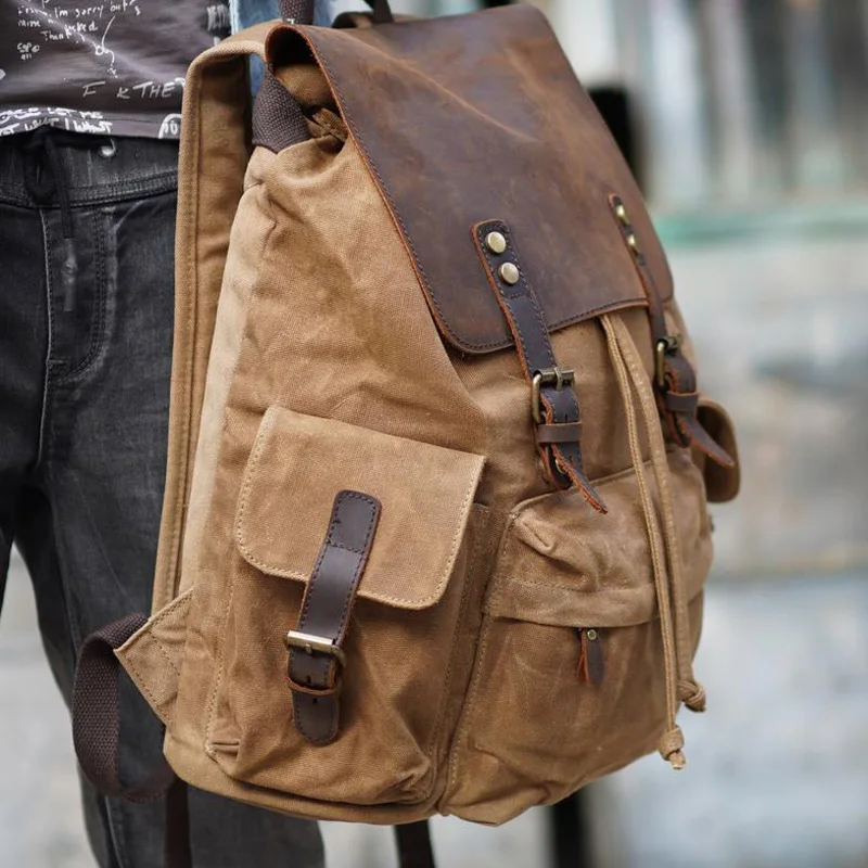 Kanvas rygsæk taske college studerende på school-rygsæk mænd med stor kapacitet retro rejse rygsæk