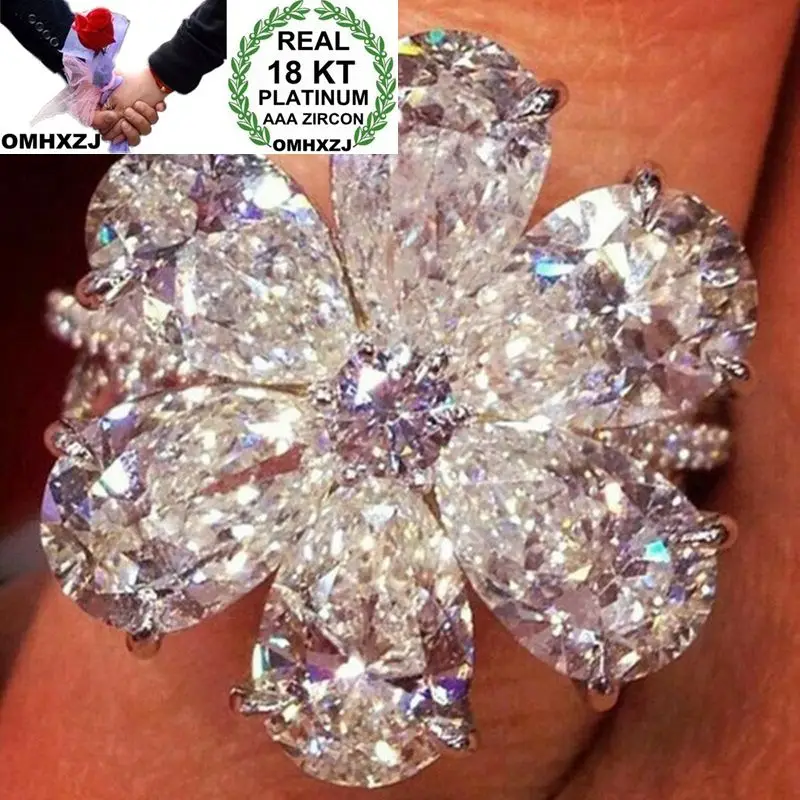 OMHXZJ Engros Europæiske Mode Kvinde, Pige Bryllup Part Gave Ametyst Blomst Hvid AAA Zircon 18KT hvidguld Ring RR631
