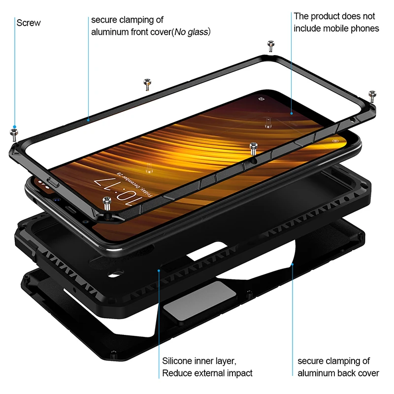 For Xiaomi Mi Pocophone F1 X2 Telefon Tilfældet Hårdt Aluminium Metal Hærdet Glas Skærm Protektor Dækning For Xiaomi 9 9T 9T Pro