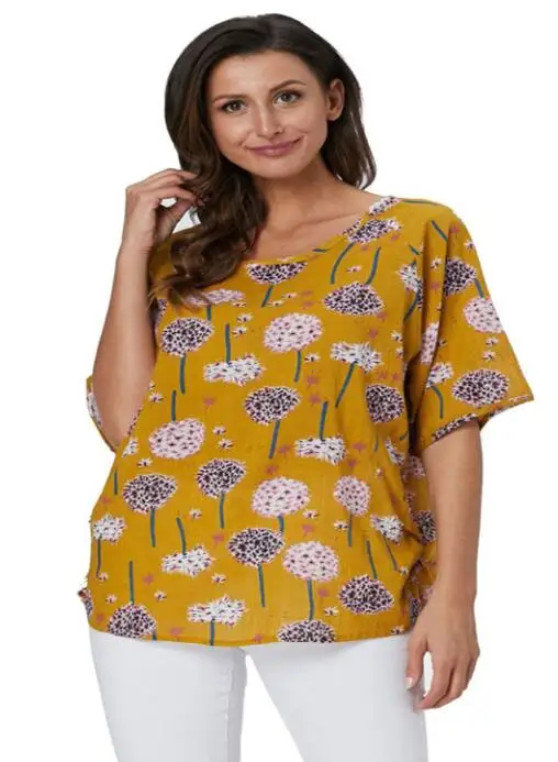 Baharcelin stor Størrelse Pige Kvindelige Sommer Bluse Batwing Ærme Casual Bluse Plus Size Trykt Blomstret sengetøj Top Tøj