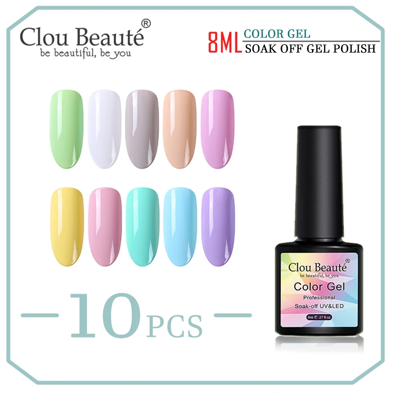 Clou Beauté 8 ml, 10 Stk Nail Gel Polish Sæt 130 Farver Soak Off UV Gel Lak DIY Nail Art Lak Semi Permanent Gel