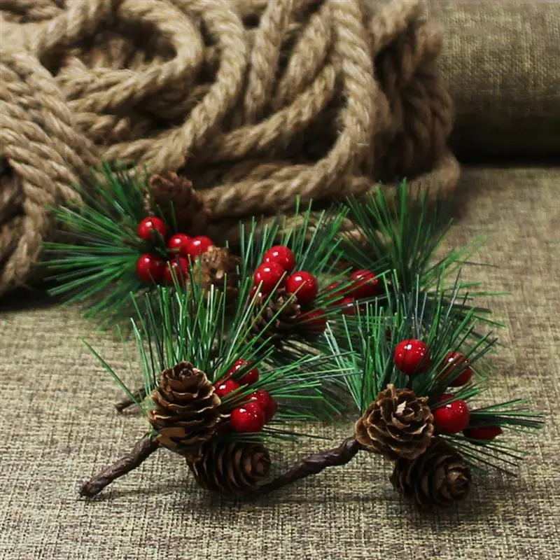 10STK Jul Grene, Mini Pine Cone Realistisk Kunstige Grene Falske Stængler juletræspynt DIY Tilbehør