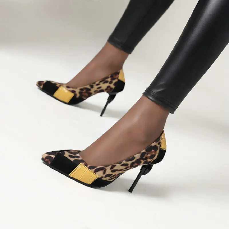 Sianie Tianie 2020 foråret efteråret leopard patchwork damer høje hæle afrikanske nigerianske kvinder hæle sko stiletter stor størrelse 46 47