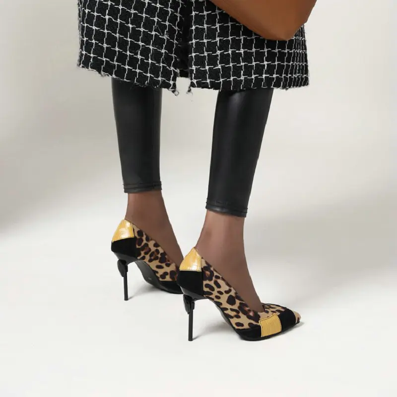 Sianie Tianie 2020 foråret efteråret leopard patchwork damer høje hæle afrikanske nigerianske kvinder hæle sko stiletter stor størrelse 46 47