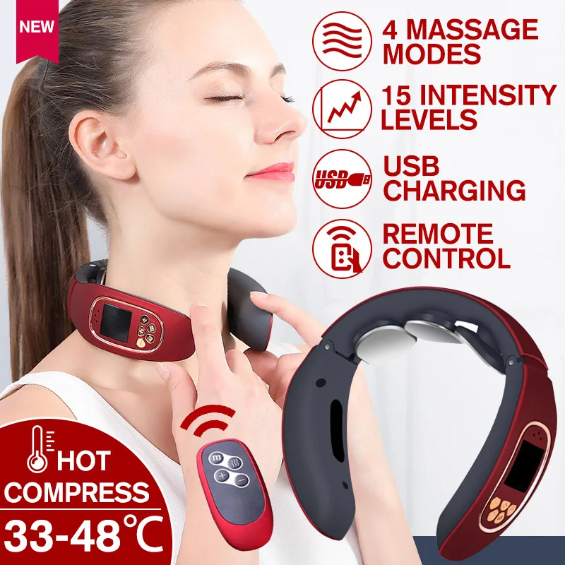NYE Elektromagnetiske Hals Puls Massageapparat Bærbare USB-Genopladelige Livmoderhalskræft Massage Enhed engelske Stemme 4 Tilstande Lys W/Ekstern