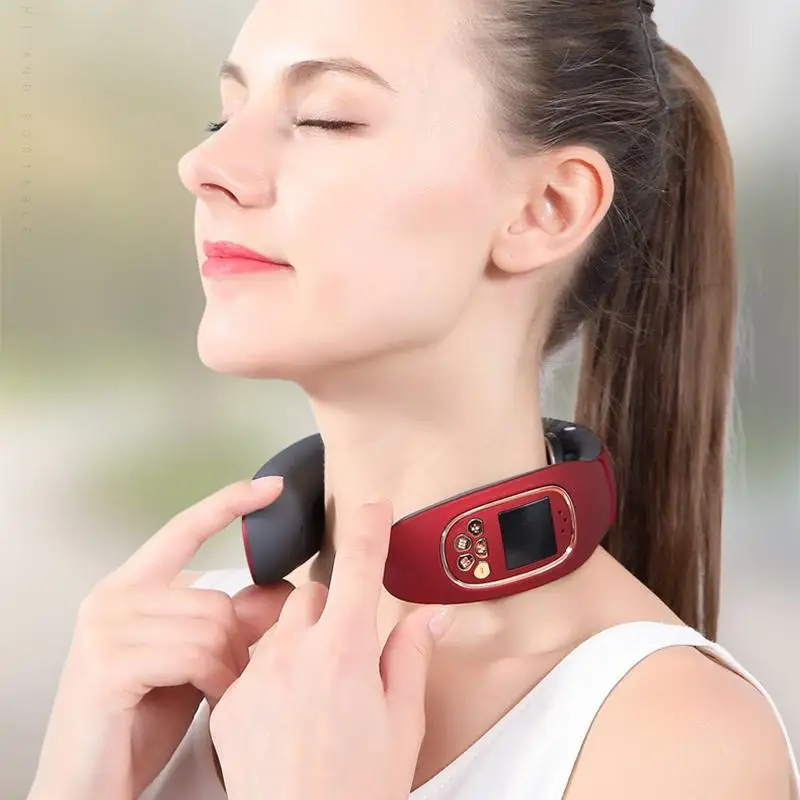 NYE Elektromagnetiske Hals Puls Massageapparat Bærbare USB-Genopladelige Livmoderhalskræft Massage Enhed engelske Stemme 4 Tilstande Lys W/Ekstern