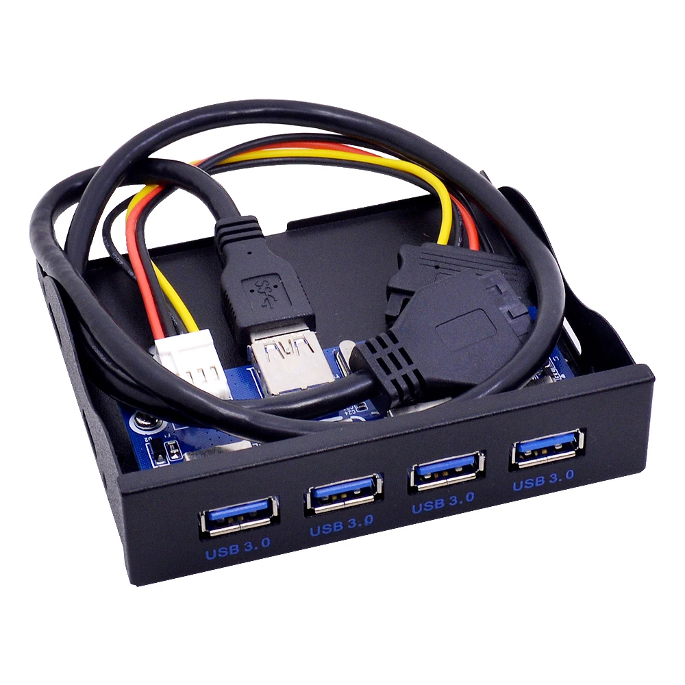 CHIPAL 4Ports USB 3.0 Front Floppy Panel HUB Combo Adapter Bracket Bay Indre med 15 bens SATA strømkabel 3.5