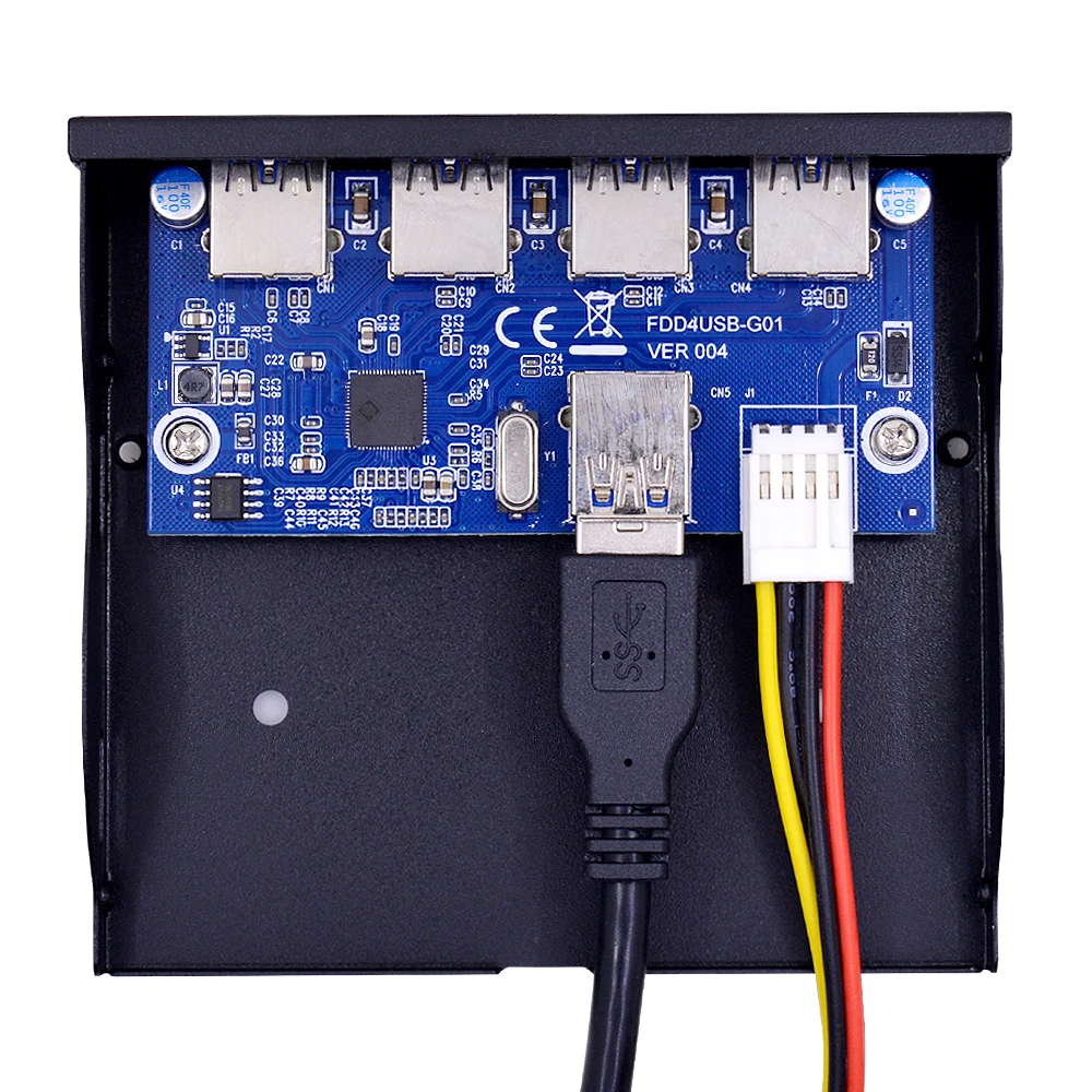 CHIPAL 4Ports USB 3.0 Front Floppy Panel HUB Combo Adapter Bracket Bay Indre med 15 bens SATA strømkabel 3.5