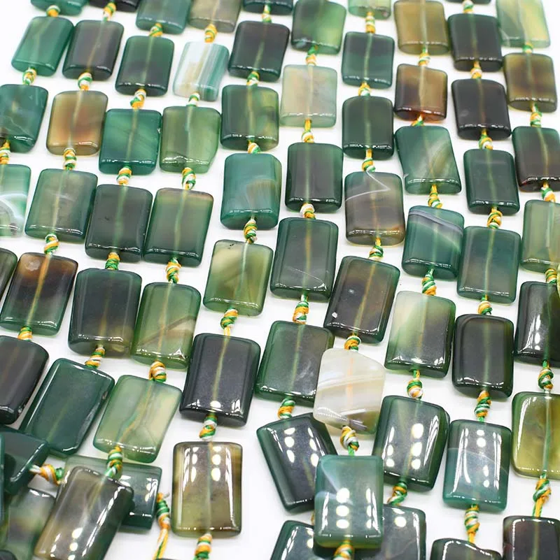 2strands/masse Naturlige smaragd grønne rektangel Agater glatte sten perler Til gør det selv-Halskæde Smykker Gør Løs 15