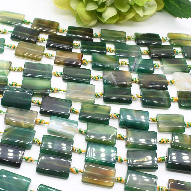 2strands/masse Naturlige smaragd grønne rektangel Agater glatte sten perler Til gør det selv-Halskæde Smykker Gør Løs 15