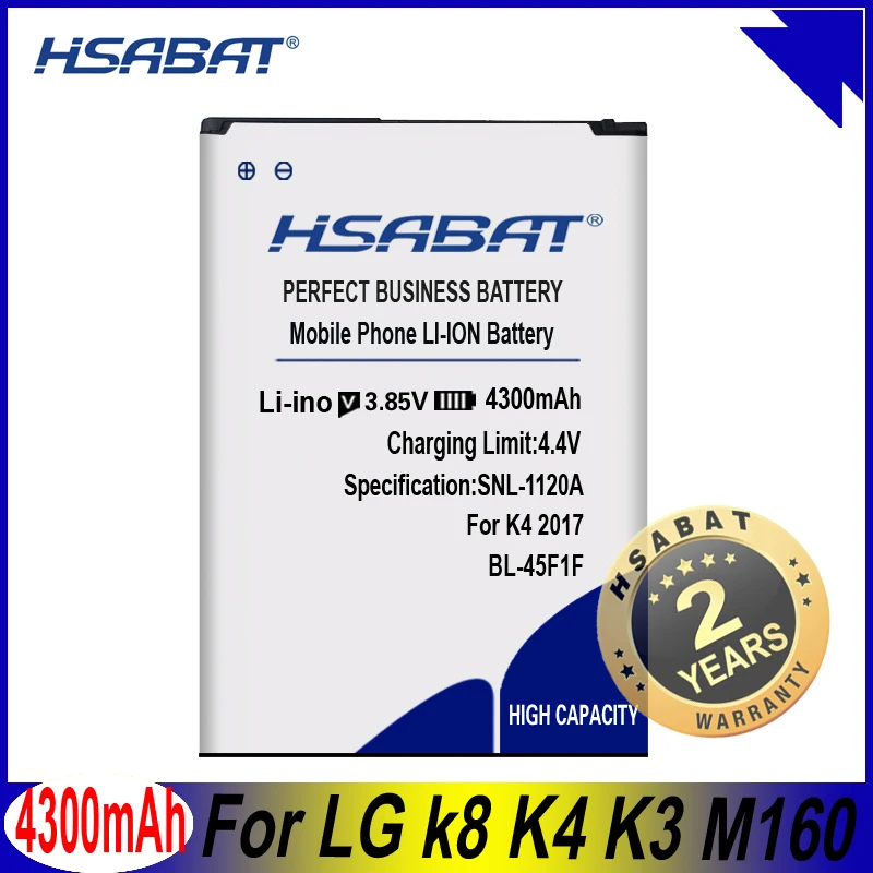 HSABAT 4300mAh BL-45F1F Batteri til LG k8 K4 K3 M160 LG Aristo MS210 X230K M160 X240K LV3 (K8 2017 version)