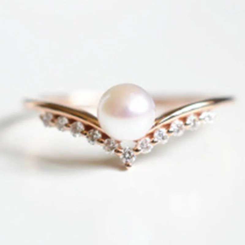 Udsøgt V-Form, Simulering Pearl Cocktail Ring Kvinders Mode Minimalisme Chevron Ring, Bryllup, Engagement Ring Fine Smykker