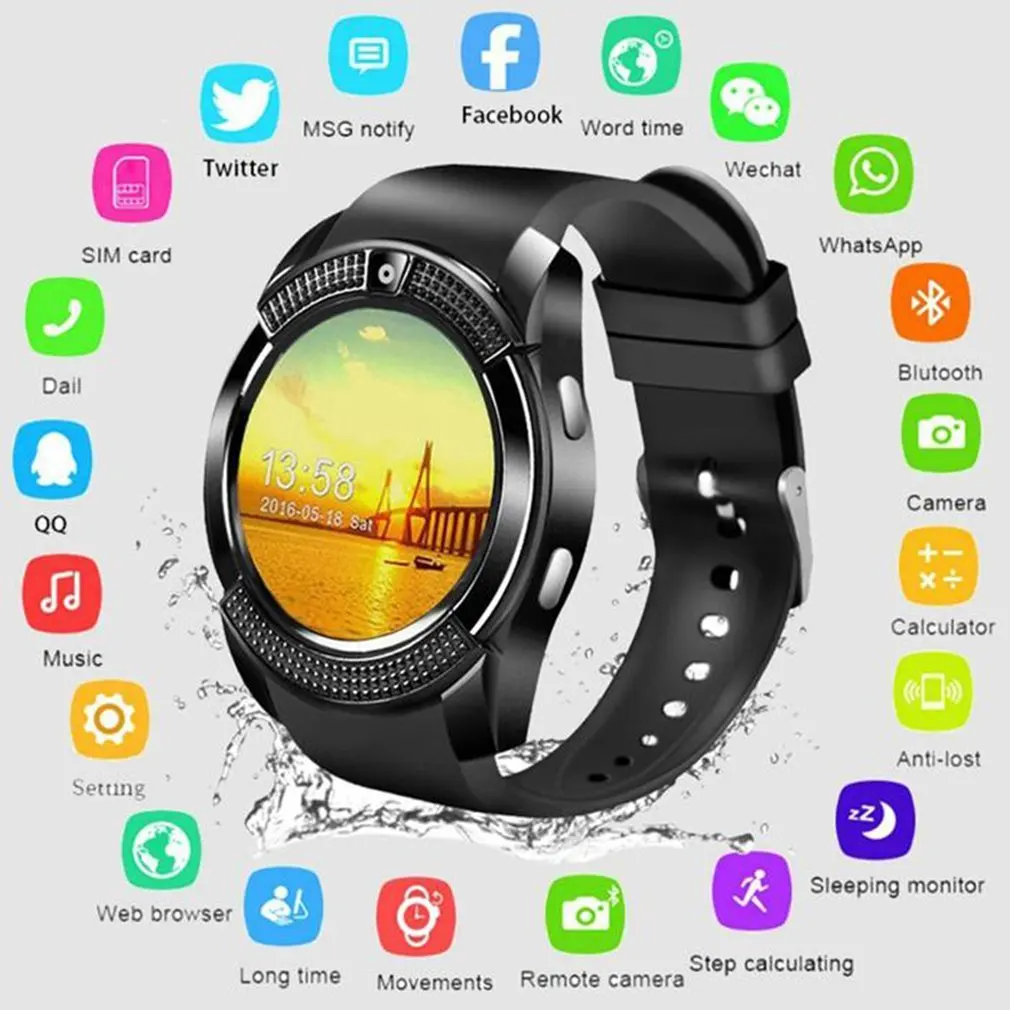 Vandtæt Smart Ur til Mænd med Kamera, Bluetooth Smartwatch Skridttæller pulsmåler Sim-Kort Armbåndsur