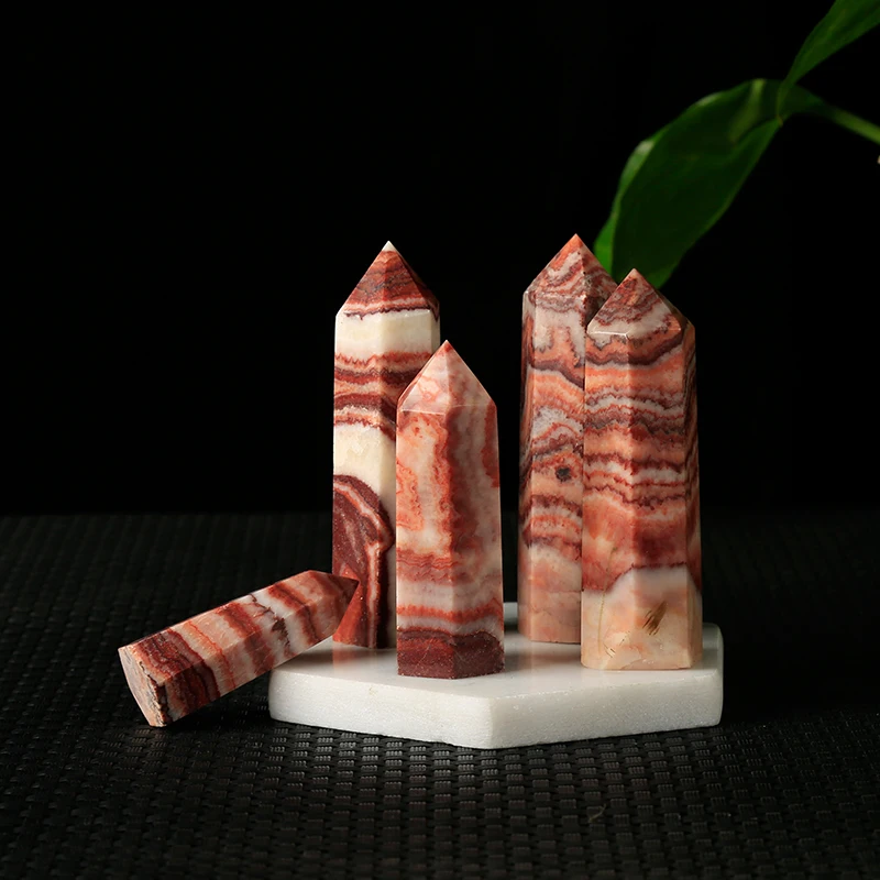 1PC virkelig Kina rhodochrosite sekskantet kolonne rød stribe mineral Krystal punkt Mineral smykker hjem udsmykning DIY gave