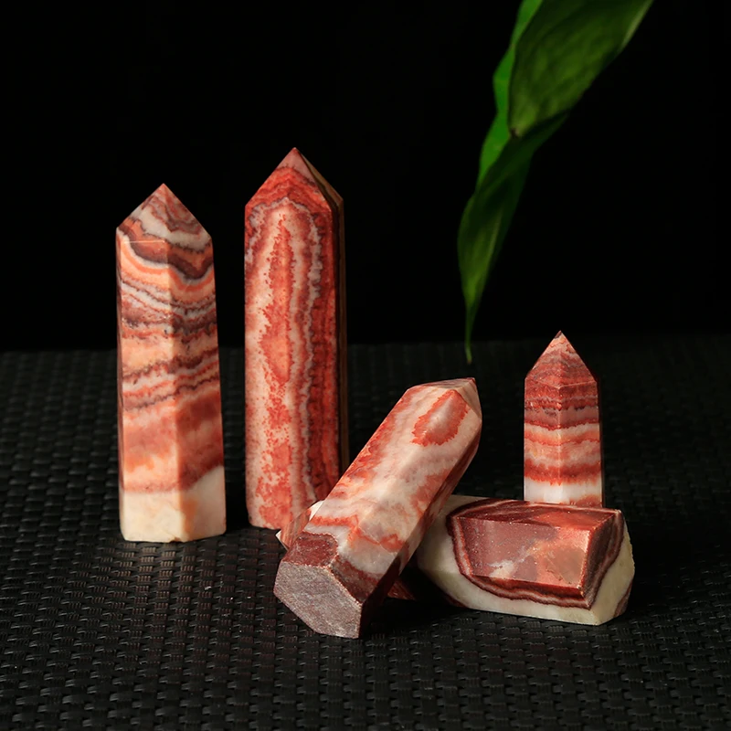 1PC virkelig Kina rhodochrosite sekskantet kolonne rød stribe mineral Krystal punkt Mineral smykker hjem udsmykning DIY gave