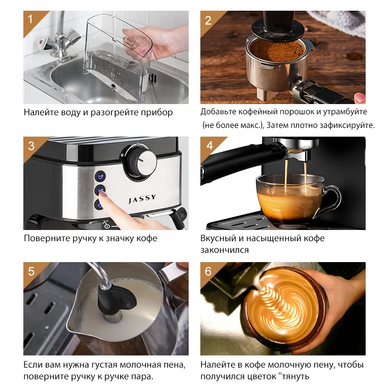 JASSY 19 Bar italiensk Type Espresso Maskine Maker med Mælkeskummer Wand til Espresso, Cappuccino, Latte og Mocha