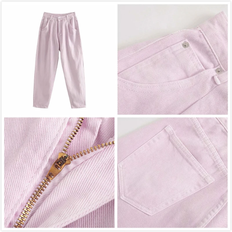 2020 Foråret Efteråret Kvinder, Mode, Vintage Pink Blå Høj Talje Denim Bukser Solid Lynlås Casual Løs Jean Harem Bukser Kvindelige