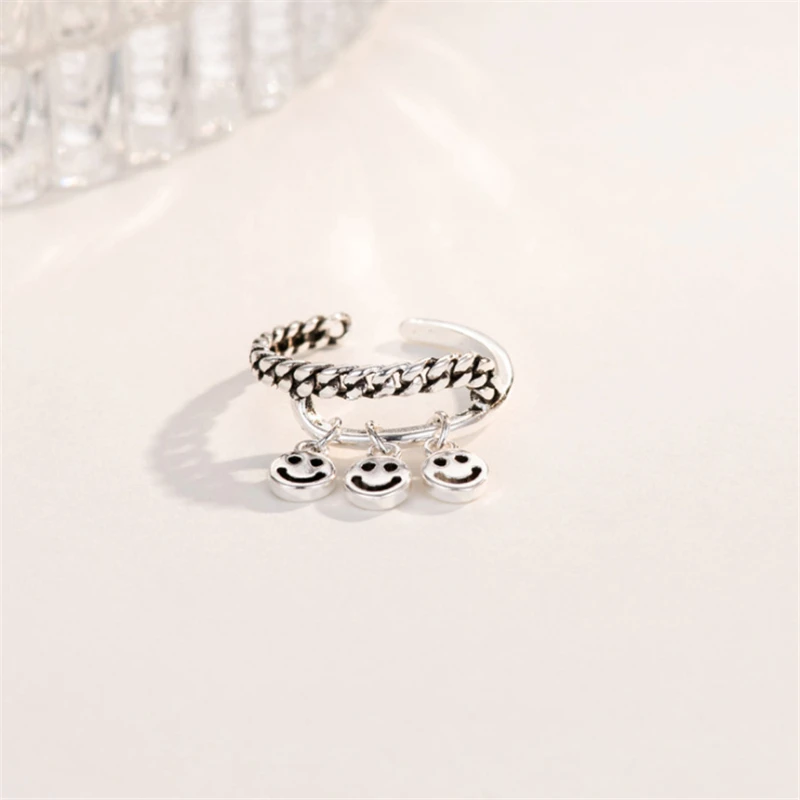 Hot Salg Glad Smilende Ansigt Kvast Retro Ring Gratis Shiping Kvinder S Real Kvinde Dobbelt Vintage Ringe Til Fødselsdag Gave
