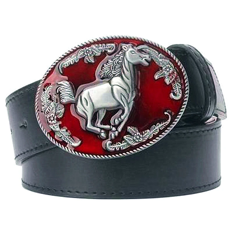 Western cowboy stil, til mænd bælte hest læder totem courser horsemanship metal spænde hestevæddeløb bælte læder hest dyr logo