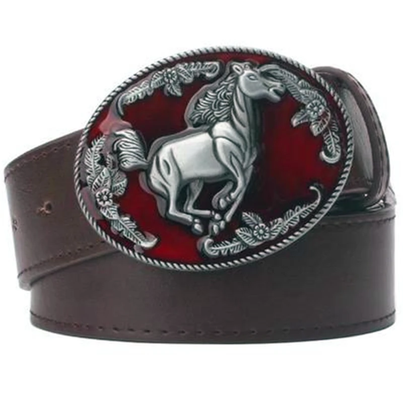 Western cowboy stil, til mænd bælte hest læder totem courser horsemanship metal spænde hestevæddeløb bælte læder hest dyr logo