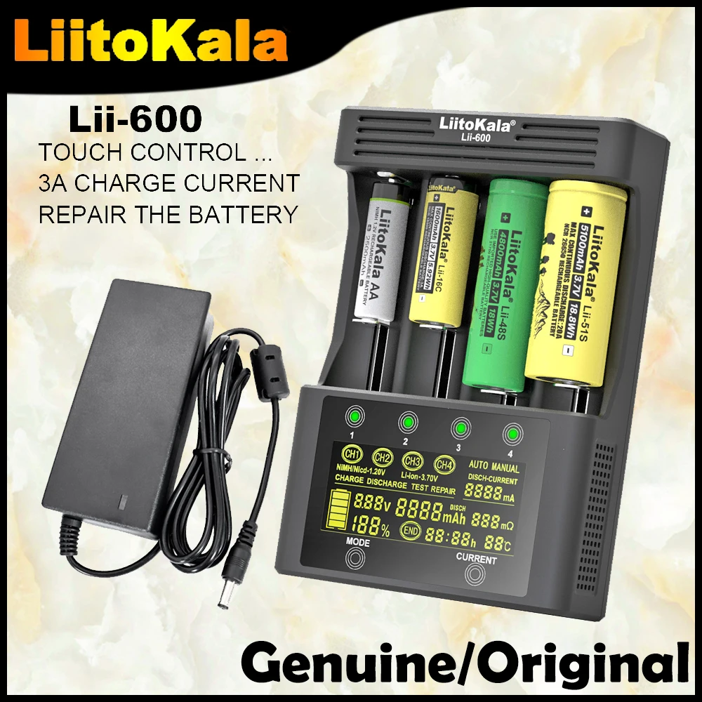 LiitoKala Lii-600 LCD Batteri Oplader For Li-ion 3,7 V, og 1,2 V NiMH-batteri, der er Egnet til 18650 26650 21700 26700 18350 AA AAA