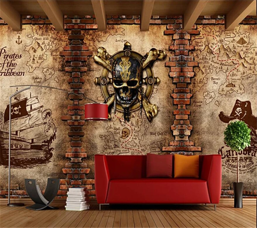 Tilpasset 3d tapet retro pirat skib bar cafe baggrund væggen motorcykel nostalgisk mur, udsmykning, maleri фотообои