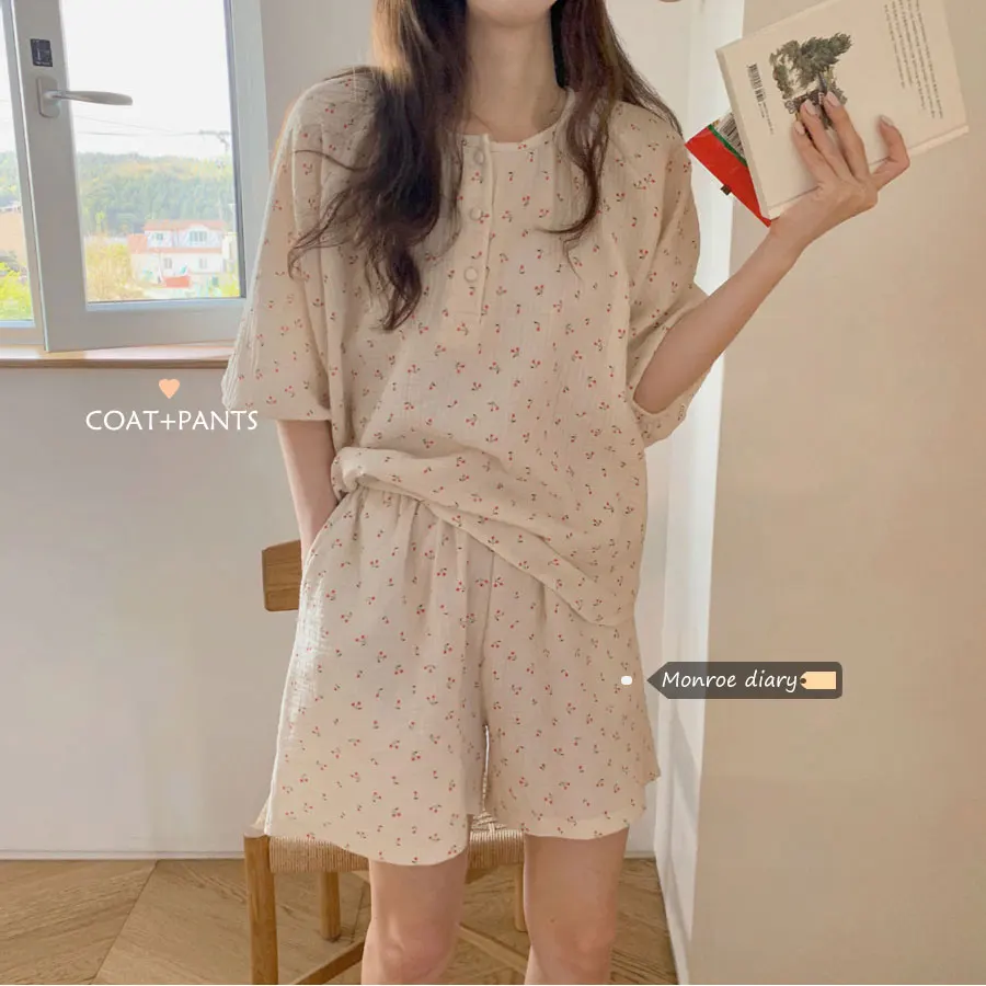 Pyjamas Kvinders Sommeren Sød Japansk Tynd Søde kortærmede Shorts Suit Kan Bæres uden for Fritids-Toppe To-delt Sæt