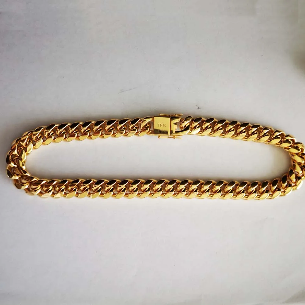 14mm Rustfrit Stål Miami Bremse Cubanske Kæde Drenge Mænd guld farve Hip hop Dragon Lås Låsen Link smykker 18 K armbånd