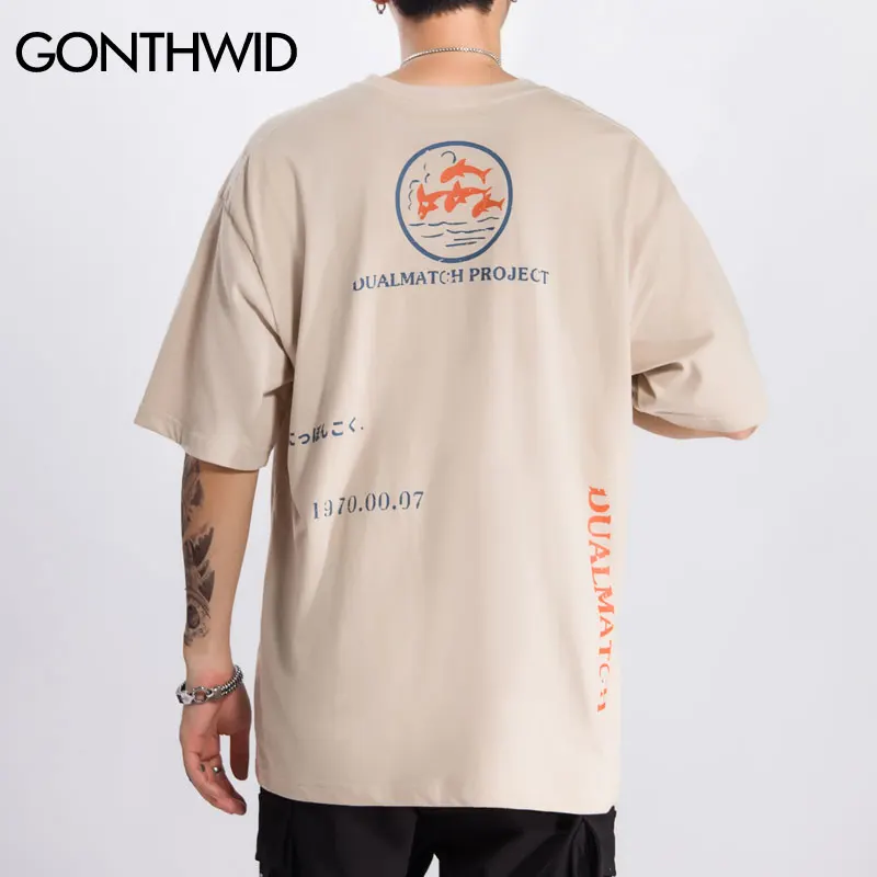 GONTHWID Hvaler Udskrive Kort Ærme t-Shirts Harajuku Casual Streetwear T-Shirts til Mænd Hip Hop Sommer Mode t-shirts Toppe Mandlige