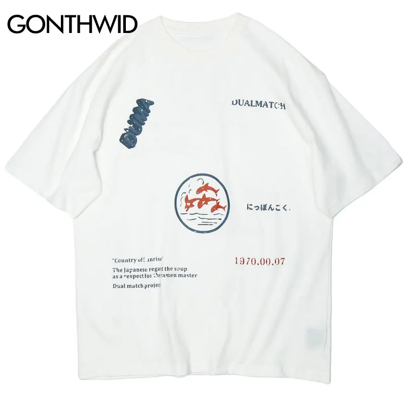 GONTHWID Hvaler Udskrive Kort Ærme t-Shirts Harajuku Casual Streetwear T-Shirts til Mænd Hip Hop Sommer Mode t-shirts Toppe Mandlige
