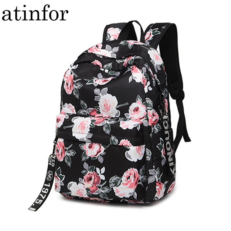 Mode Vandafvisende Nylon Kvinder Rygsæk Blomst Udskrivning Kvindelige Skole Rygsæk Piger Daglige College Laptop Bagpack