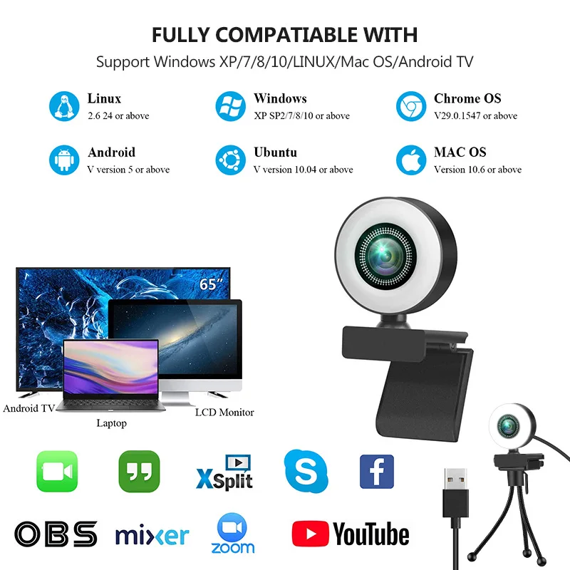 Full HD-4K-Webcam 2K Web-Kamera med Mikrofon Til PC Bærbar Computer 1080P Web Cam for Online Undersøgelse Konference Youtube