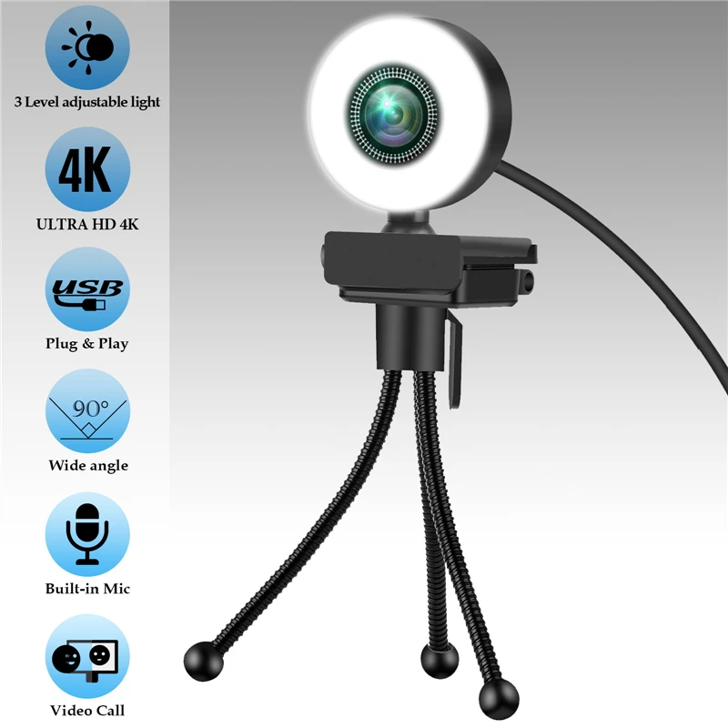 Full HD-4K-Webcam 2K Web-Kamera med Mikrofon Til PC Bærbar Computer 1080P Web Cam for Online Undersøgelse Konference Youtube