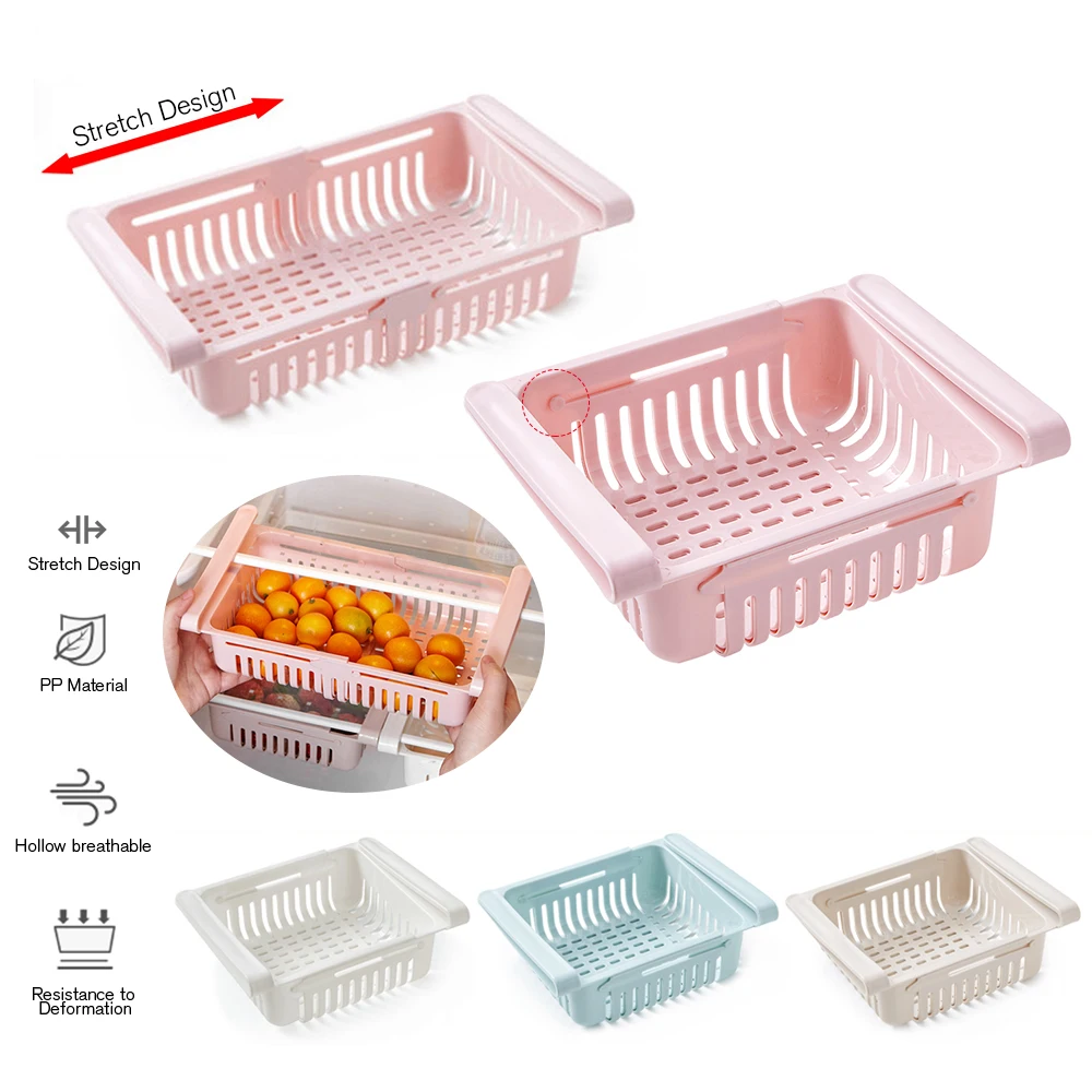 Køkken Container Justerbar Dias, Køkken, Køleskab, Fryser Space Saver Arrangør Opbevaring Boxs Rack Hylde Holder Køleskab